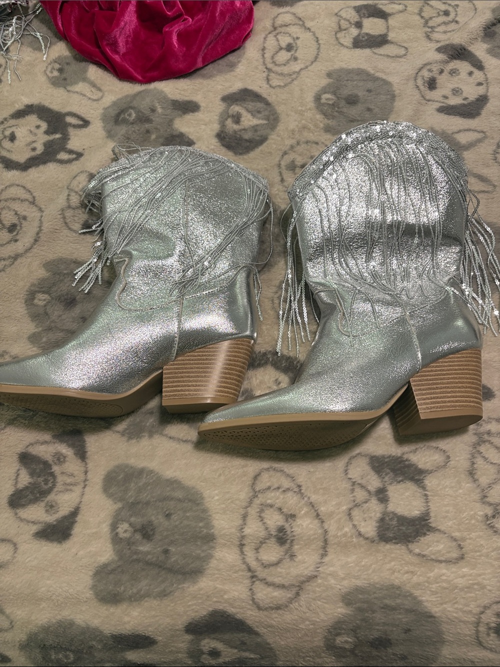 SHEIN Silver Fringe Western Ankle Boots